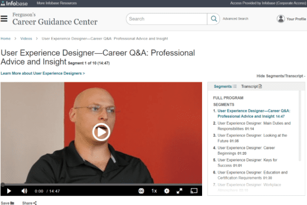 User Experience Designer, one of many careers profiled in Ferguson Career Guidance Center's Carrer Q&A Videos