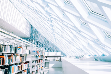 School library with glass ceiling