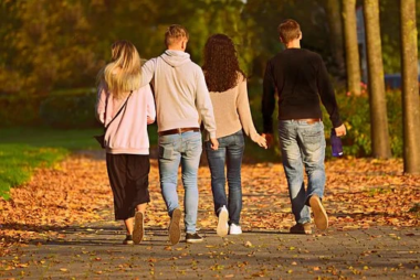 Teenagers walking on a fall day