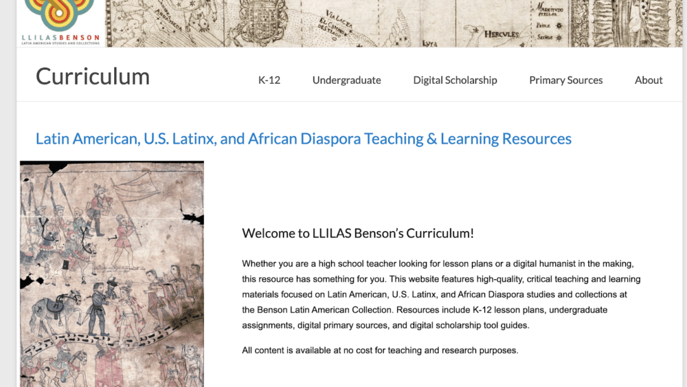 Home page of the LLILAS Benson’s Curriculum, a world history resource for teachers at the K–12 and undergraduate levels