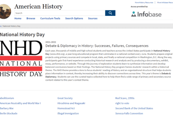 The American History database's new section on National History Day