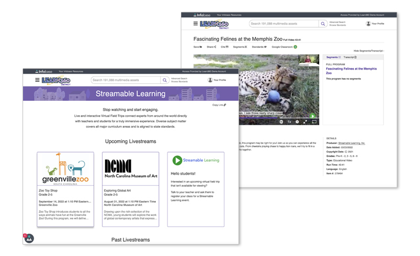 screenshots of Streamable Learning on the Learn360 platform